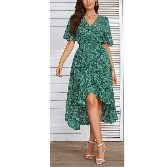 NWOT - Short Sleeve Floral High Low V-Neck Flowy Party Long Maxi Dress - Size XL - Picture 1 of 4